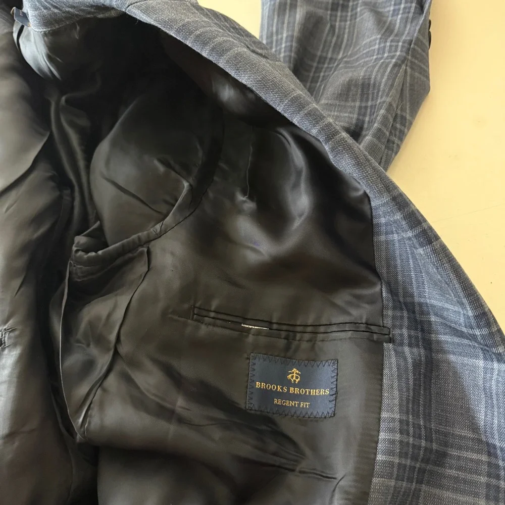 Brooks Brothers Regent Fit Blue Plaid 100% Lambswool Blazer Sport Coat 46R